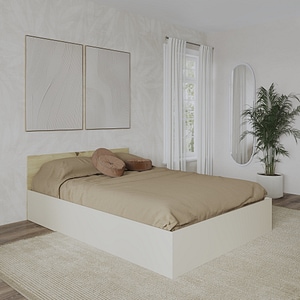 Pat haaus Malmo, 200 x 140 cm, saltea spuma inclusa, Stejar Artisan/Argila