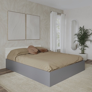Pat haaus Malmo, 200 x 160 cm, saltea spuma inclusa, Stejar Alb/Antracit