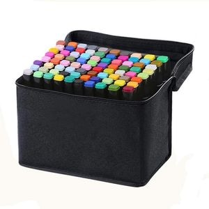 Set 80 De Carioci Multicolor SIKS Cu 2 Capete, Marker Cu Cap Dublu, Cerneala Pe Baza De Alcool, Geanta Neagra Si Suport Din Plastic