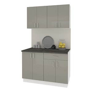 Set Bucatarie haaus Karo V2, Gri Lucios/Alb, MDF, Blat Thermo 28 mm, L 120 cm
