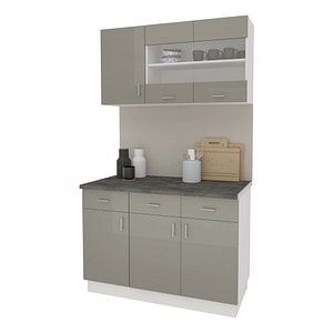 Set Bucatarie haaus Karo V3, Gri Lucios/Alb, MDF, Blat Thermo 28 mm, L 120 cm