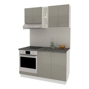 Set Bucatarie haaus Karo V4, Gri Lucios/Alb, MDF, Blat Thermo 28 mm, L 140 cm