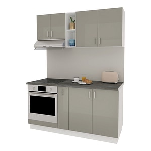 Set Bucatarie haaus Karo V7, Gri Lucios/Alb, MDF, Blat Thermo 28 mm, L 160 cm
