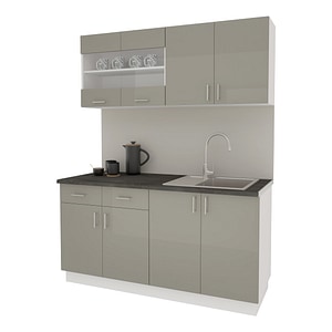 Set Bucatarie haaus Karo V8, Gri Lucios/Alb, MDF, Blat Thermo 28 mm, L 160 cm