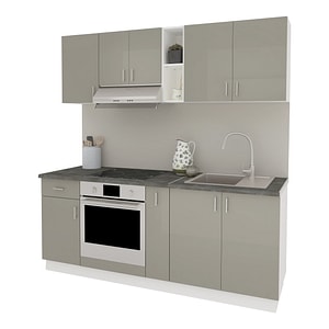 Set Bucatarie haaus Karo V11, Gri Lucios/Alb, MDF, Blat Thermo 28 mm, L 200 cm