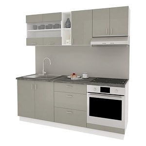 Set Bucatarie haaus Karo V12, Gri Lucios/Alb, MDF, Blat Thermo 28 mm, L 200 cm