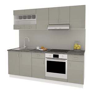 Set Bucatarie haaus Karo V13, Gri Lucios/Alb, MDF, Blat Thermo 28 mm, L 220 cm