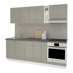 Set Bucatarie haaus Karo V14, Gri Lucios/Alb, MDF, Blat Thermo 28 mm, L 220 cm