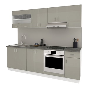 Set Bucatarie haaus Karo V15, Gri Lucios/Alb, MDF, Blat Thermo 28 mm, L 240 cm