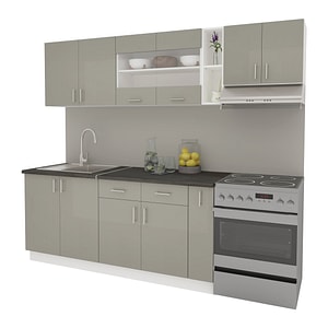 Set Bucatarie haaus Karo V16, Gri Lucios/Alb, MDF, Blat Thermo 28 mm, L 240 cm