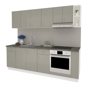 Set Bucatarie haaus Karo V17, Gri Lucios/Alb, MDF, Blat Thermo 28 mm, L 240 cm