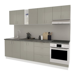 Set Bucatarie haaus Karo V18, Gri Lucios/Alb, MDF, Blat Thermo 28 mm, L 260 cm