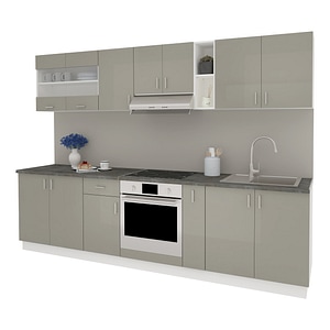 Set Bucatarie haaus Karo V21, Gri Lucios/Alb, MDF, Blat Thermo 28 mm, L 280 cm