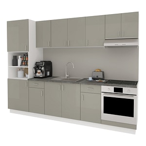 Set Bucatarie haaus Karo V24, Gri Lucios/Alb, MDF, Blat Thermo 28 mm, L 280 cm
