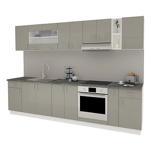 Set Bucatarie haaus Karo V25, Gri Lucios/Alb, MDF, Blat Thermo 28 mm, L 300 cm