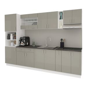 Set Bucatarie haaus Karo V26, Gri Lucios/Alb, MDF, Blat Thermo 28 mm, L 300 cm