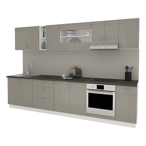 Set Bucatarie haaus Karo V28, Gri Lucios/Alb, MDF, Blat Thermo 28 mm, L 320 cm