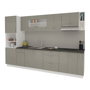 Set Bucatarie haaus Karo V29, Gri Lucios/Alb, MDF, Blat Thermo 28 mm, L 320 cm