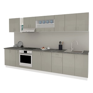 Set Bucatarie haaus Karo V32, Gri Lucios/Alb, MDF, Blat Thermo 28 mm, L 340 cm