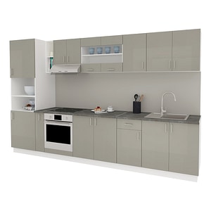 Set Bucatarie haaus Karo V33, Gri Lucios/Alb, MDF, Blat Thermo 28 mm, L 340 cm