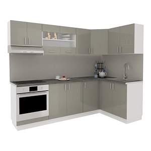 Set Bucatarie Colt haaus Karo V34, Gri Lucios/Alb, MDF, Blat Thermo 28 mm, L 240 x 140 cm