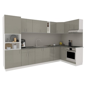 Set Bucatarie Colt haaus Karo V35, Gri Lucios/Alb, MDF, Blat Thermo 28 mm, L 320 x 160 cm