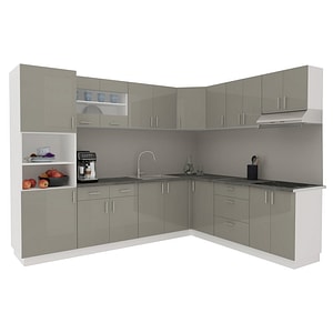Set Bucatarie Colt haaus Karo V36, Gri Lucios/Alb, MDF, Blat Thermo 28 mm, L 280 x 220 cm