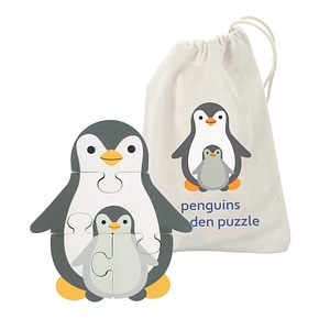 Puzzle Pinguin din lemn, Orange Tree Toys, 11.5 x 10.3 cm, +12 luni, 4 piese