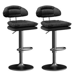 Set 2 scaune, Quasar & Co., rotire 360 grade, reglabil pe inaltime, suport picioare, metal/piele ecologica/burete, negru