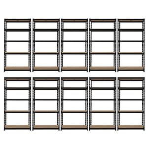 Set rafturi tip polita de depozitare cu 5 polite Handlekraft, 10 piese, 180 x 90 x 40 cm, otel/MDF, negru