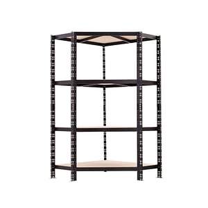 Raft depozitare tip polita metalic de colt Handlekraft, 180 x 90 x 90 x 40 cm, 800 kg/ raft, 4 polite, material cadru otel, negru