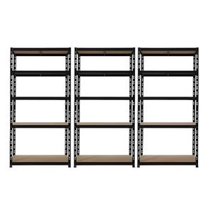 Set rafturi tip polita de depozitare cu 5 polite Handlekraft, 3 piese, 875kg/ raft, 180 x 90 x 45 cm, otel/MDF, negru