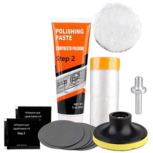 Kit Polish Faruri Auto SIKS, Pentru Reparare Si Restaurare Cu Adaptor De Bormasina Inclus, Format Din Pasta Polish, Bureti Si Discuri Abrazive, 12 Accesorii