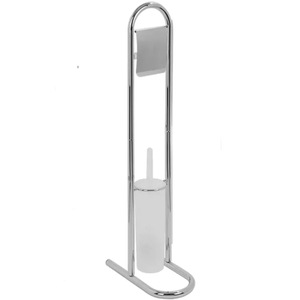 Suport pentru hartie igienica cu perie wc Artex, metalic, cromat, 16x30x81 cm