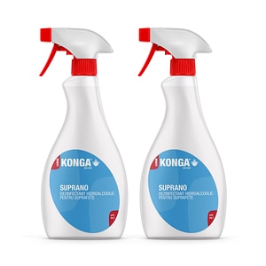 Set Dezinfectant Konga, Cu Clorhexidina, De nivel inalt, Suprano, Pentru suprafete si instrumentar, 2 x 1L, Cu pulverizator