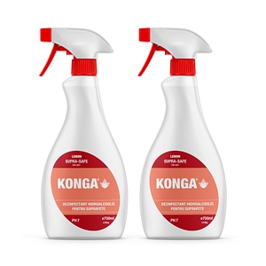 Set Dezinfectant Konga, Hidroalcoolic, Pentru suprafete, 2 x 750ml, Cu pulverizator