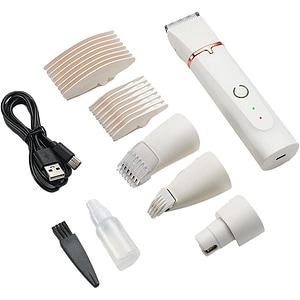 Trimmer profesional de tuns animale, caini, pisici Fish & Paws, cu 4 functii, 3 capete pentru locurile greu accesibile si un capat pentru pilirea unghiilor, 15cm x 3.5cm x 3cm, Alb