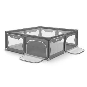 Tarc de joaca copii Lionelo Willow XL,180 x 200 cm, Pliere compacta, Geanta de transport, Din plasa, Cu doua intrari , Stabil, Gri