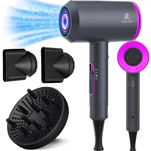 Uscator de par profesional ionic Regal Bliss , uscarea rapida, nucleu ceramic, ioni negativi, 3 viteze, 3 trepte de temperatura, 2000W, 3 accesorii, Roz/Negru