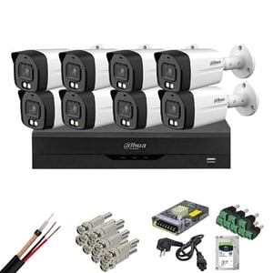 Sistem supraveghere complet 8 camere Dahua, 8MP, Smart Dual Light 40m, microfon, DVR 8 canale, HDD , accesorii 