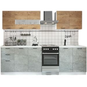 Set bucatarie Trend, 200 cm, Stejar craft si Gri