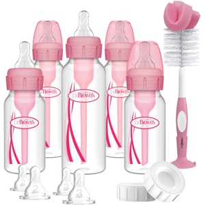 Set accesorii si biberoane anti-colici DR. BROWN'S "Options Plus", cu gat ingust, PP, roz