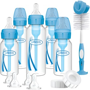 Set accesorii si biberoane anti-colici DR. BROWN'S "Options Plus", cu gat ingust, PP, albastru