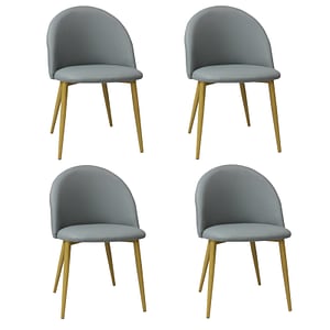 Set 4 scaune piele ecologica Bella, 78 x 50 x 52 cm, Gri, Picior Maro