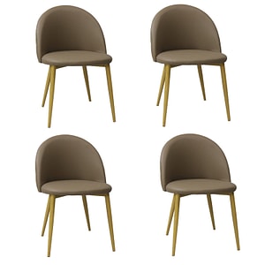 Set 4 scaune piele ecologica Bella, 78 x 50 x 52 cm, Capucino, Picior Maro