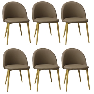 Set 6 scaune piele ecologica Bella, 78 x 50 x 52 cm, Capucino, Picior Maro