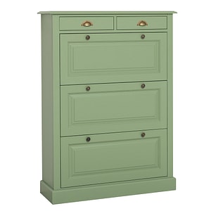 Pantofar cu 3 usi si 2 sertare, culoare verde deschis P054, vopsit, 100% lemn masiv, 103x140x35 cm