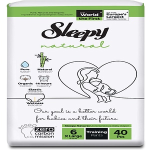 Scutece-Chilotel pentru bebelusi Sleepy Natural Double, marime 6 Xlarge, 15-25 kg, 40 bucati