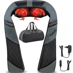 Aparat de masaj profesional Regal Bliss, pentru spate, gat, masaj terapeutic, tratarea durerilor musculare cu 8 bile rotative, 3 viteze, Set cu geanta portabila, Gri si Negru