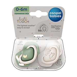 Suzeta simetrica din silicon Canpol babies, 0-6m Goose, 2 bucati, verde